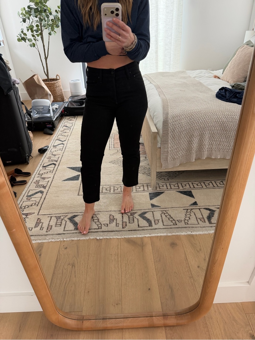 Mother Denim Tomcat High-Rise Black Cropped Straight Jeans - Women